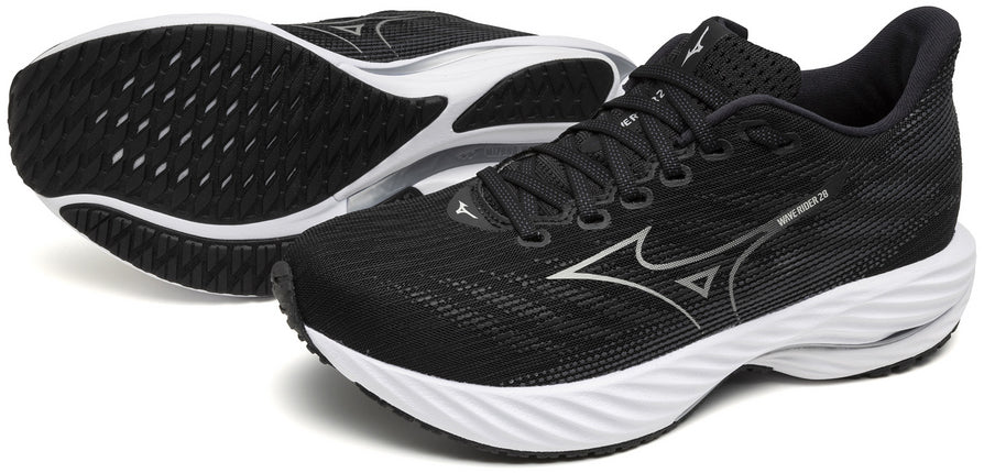 Mizuno Women's Wave Rider 28 Wide Fit (D) Running Shoes - Black